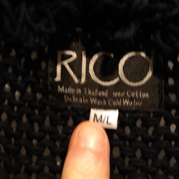 Black Sweater Hand Made knit loop fringe button-down cardigan, L - Picture 7 of 10